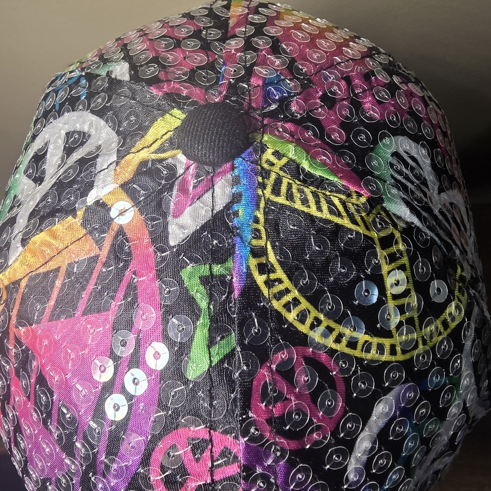 Y2K Justice Girl's Peace Love Rainbow Sequin Hat Graffiti Print Adjustable Cap - Picture 6 of 8